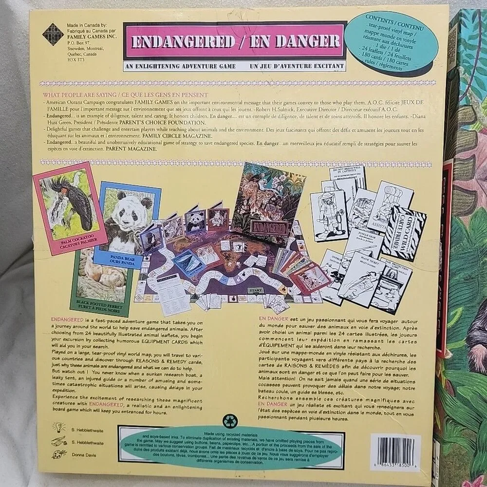 Game Endangered Enlightening Adventure Educational Ecological Board Family 1989